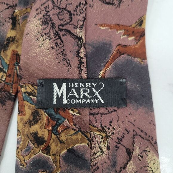 Henry Marx Vintage Silk Equestrian Print Tie Men's Necktie Western - Picture 7 of 8
